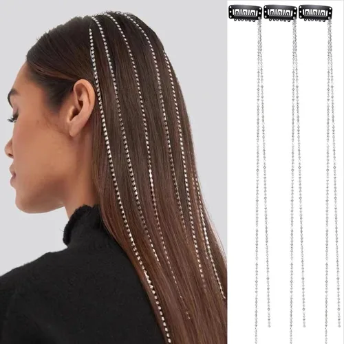 6 pinzas para el cabello, 6 piezas de diamantes de imitación punk, accesorios de extensión de cabello de cristal de 20 pulgadas para mujeres y