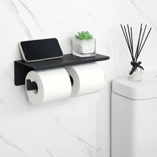 Miniatura 4 de Alise Soporte doble para papel higiénico, soporte de papel higiénico para baño con estante, soporte de rollo de papel higiénico de acero inoxidable