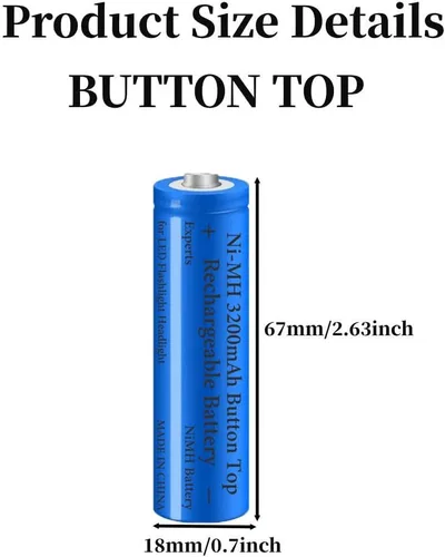 Miniatura 6 de Paquete de 2 baterías Ni-MH recargables de 3200 mAh, baterías NiMH con botón superior, batería de alta capacidad para linterna LED, faro, cámara