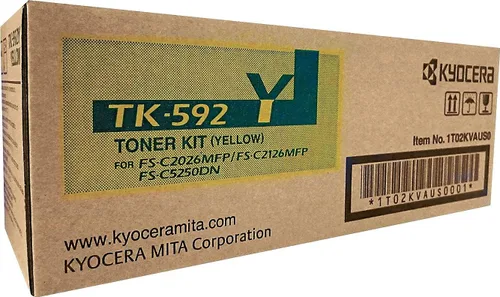 Miniatura 2 de Kyocera Mita TK-592Y 1T02KVAUS0 FS-C2026 C2126 C2526 C5250 M6026 P6026 Cartucho de tóner (amarillo) en embalaje minorista