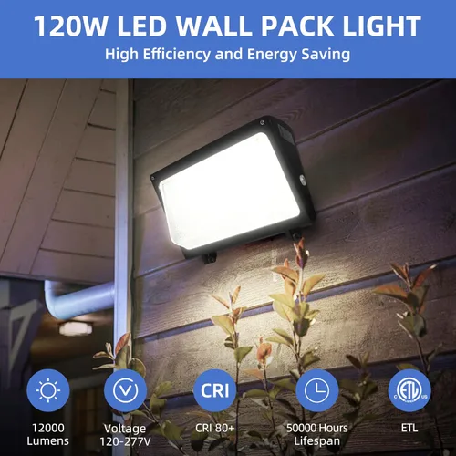 Miniatura 5 de hykolity Luz LED de Paquete de Pared de 120W con Sensor de Anochecer a Amanecer, 16200lm 5000K Luz de Día Iluminación de Seguridad Comercial