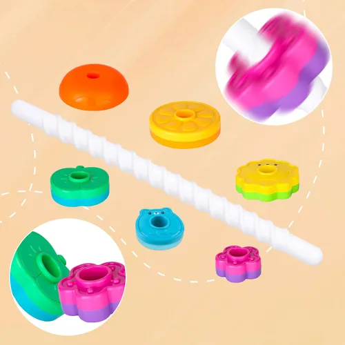 Miniatura 6 de BYFWH Juguetes apilables giratorios para bebés de 12 meses en adelante, apilador de anillos para niños pequeños de 1 a 3 años, juguetes Montessori