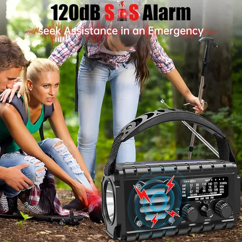 Miniatura 6 de Aivica Radio de Emergencia de 20000mAh, Radio Meteorológica SW/NOAA/AM/FM, Cargador de Manivela Solar con Batería Grande, Portátil, Carga