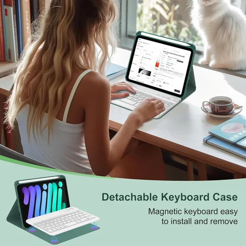 Miniatura 2 de Funda de teclado para iPad Mini 7ª (A17 Pro, 2024) y 6ª (2021) de 8.3 pulgadas, recargable, teclado Bluetooth desmontable, funda protectora delgada