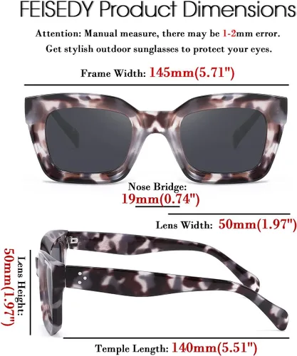 Miniatura 4 de FEISEDY Gafas de sol clásicas para mujer, gafas de sol cuadradas gruesas, marco grueso, UV400 B2471