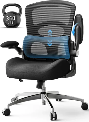 Silla ergonómica de oficina – Silla de escritorio de oficina con soporte lumbar ajustable – Silla cómoda de malla con brazos abatibles – Sillas de