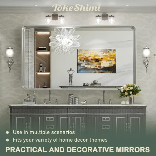 Miniatura 258 de TokeShimi - Espejo para pared de baño, espejo de tocador con marco de metal de aleación de aluminio mate cepillado e inoxidable, decoración rústica