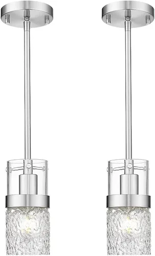 Miniatura 12 de LMS Paquete de 2 Luces Colgantes Modernas, Luz Colgante Dorada Cepillada para Isla de Cocina con Vidrio Martillado, Lámparas Colgantes Ajustables