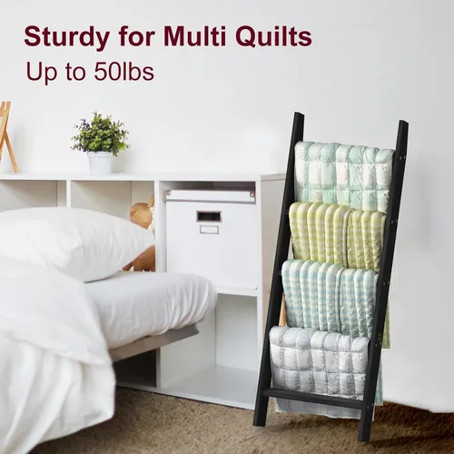 Miniatura 4 de HONEST OUTFITTERS Escaleras para Mantas para la Sala de Estar, Soporte de Mantas de 5 Niveles, Estante de Mantas Inclinado en la Pared, Estantes