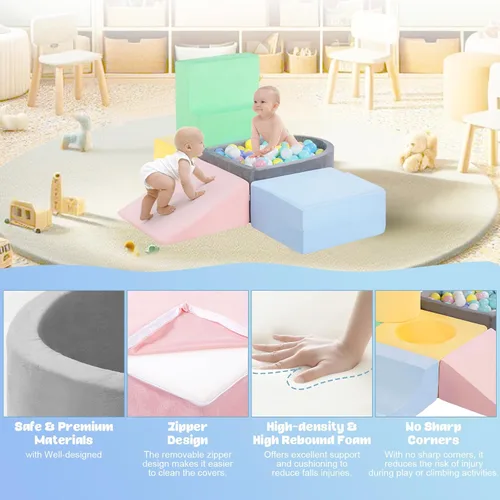 Miniatura 5 de CAMELUS Juguetes de escalada para niños de 1 año, bloques de espuma para bebés con piscina de pelotas para niños pequeños, juego de 6 piezas