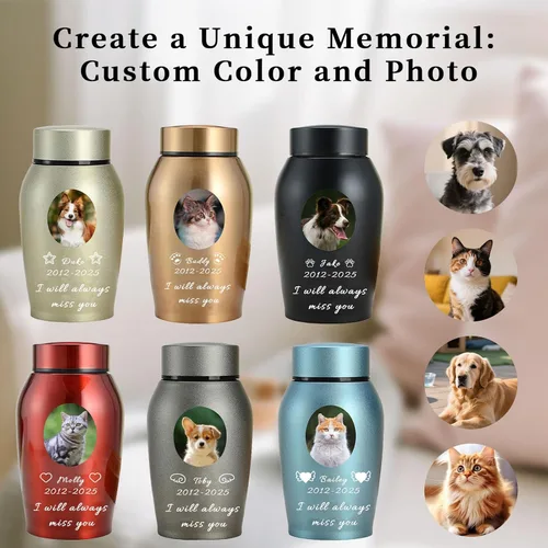 Miniatura 3 de Urna personalizada para mascotas para perros y gatos, urna personalizada de acero inoxidable de alta calidad para cenizas de perro con foto grabada