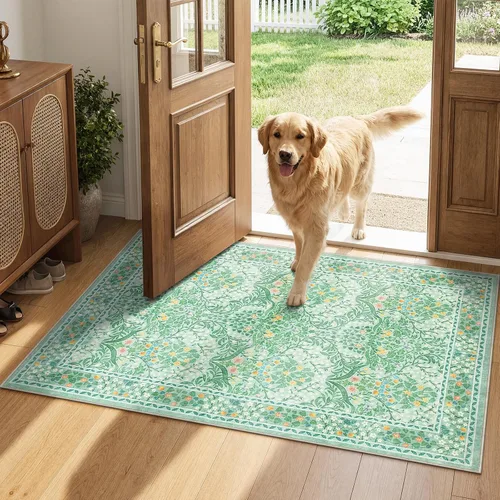 Miniatura 31 de Lahome Tapete floral lavable, suave, para entrada y cocina, 2 x 3 pies, antideslizante, bohemio, ultradelgado, fácil de limpiar, para interior, Azul
