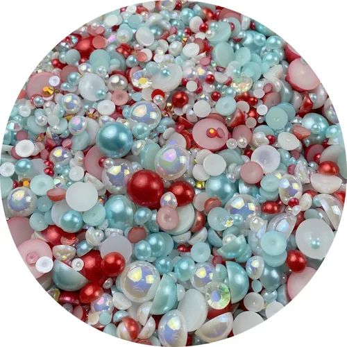 Mezcla de perlas planas y diamantes de imitación, 2.16 oz de diamantes de imitación de resina semiredondas para manualidades, 0.116 in - 0.394 in (3