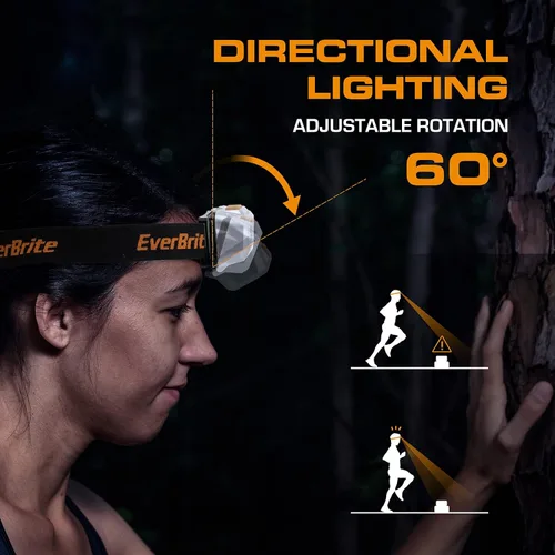 Miniatura 4 de EverBrite Linterna frontal LED, 4 modos de iluminación, cabezal giratorio con diadema ajustable, IPX4 resistente al agua, perfecto para correr