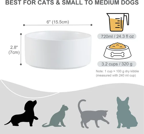 Miniatura 2 de Cuenco de cerámica para perros para comida y agua, cuenco comedero para mascotas para perros pequeños a medianos y gatos grandes, plato de Blanco