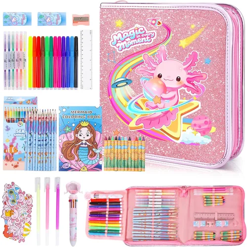 Miniatura 10 de MAIGOZON Juego de marcadores perfumados de frutas 56 piezas con estuche de unicornio con purpurina y papelería, suministros de arte para niños