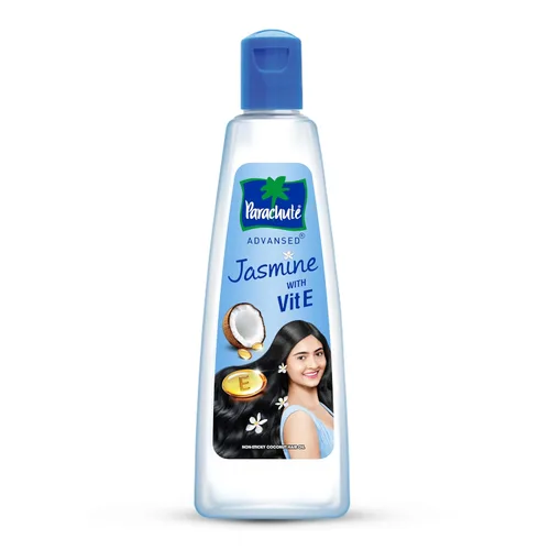 Aceite de cabello enriquecido con coco y jazmín de Parachute Advansed con vitamina E | Para la nutrición del cuero cabelludo | Cabello más fuerte,
