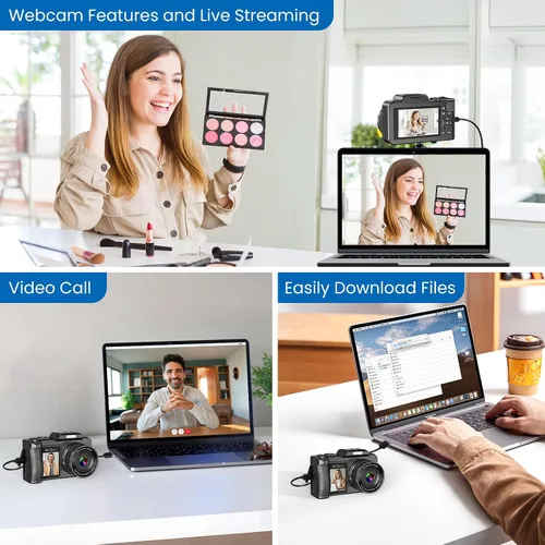 Miniatura 6 de Cámara digital de 5K 80 megapíxeles con pantalla dual de 3.5"+2" para fotografía con enfoque automático, cámara de videoblogs de 18X zoom digital