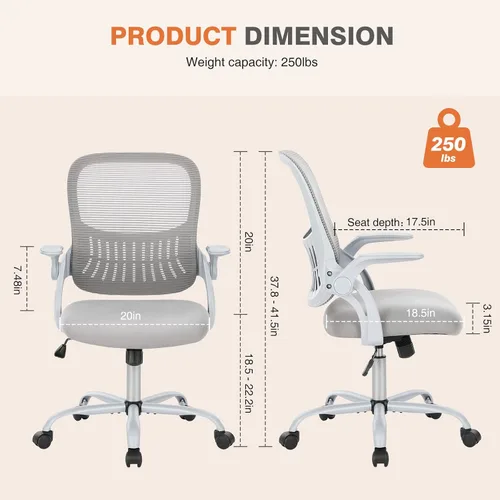Miniatura 2 de Silla de oficina para computadora Sweetcrispy, silla ergonómica de malla con respaldo medio, giratoria, con ruedas, para trabajo, con soporte lumbar