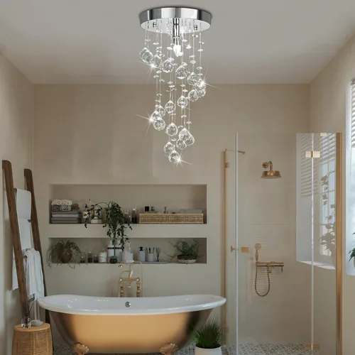 Miniatura 9 de Candelabro moderno de cristal elegante en espiral de montaje empotrado, lámpara moderna de bola de cristal con forma de gota de lluvia, lámpara