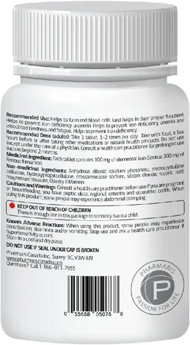 Miniatura 7 de Pharmaris Ferofit - Fumarato ferroso de 300 mg (100 mg de hierro elemental), previene la anemia debido a la deficiencia, suplemento de hierro
