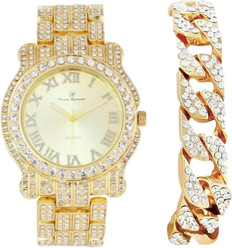 Miniatura 14 de Charles Raymond Bling-ed Out Ultimate Hip Hop Royalty Reloj para hombre con número romano de fácil lectura o indicadores de tiempo de diamantes