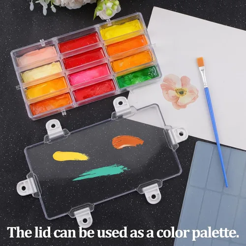 Miniatura 5 de WANDIC Caja de paleta, 1 caja vacía de acuarela de 12 pozos para acuarela, recipiente hermético para acuarela, gouache, acrílico y pintura al óleo