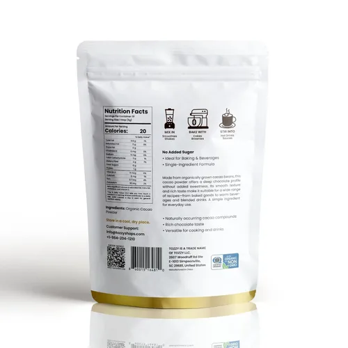 Miniatura 5 de Tozzy Cacao orgánico en polvo sin azúcar, cacao puro orgánico USDA, un solo ingrediente, sin azúcar añadido, rico sabor a chocolate para hornear