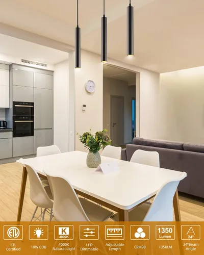 Miniatura 4 de Lámpara colgante LED moderna, foco colgante de techo regulable de 10 W, iluminación colgante de aluminio minimalista negro para isla de cocina