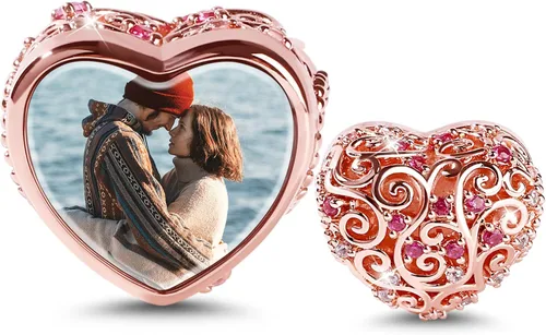 Gnoce Custom Photo Charms Bead Heart Shaped Sterling Silver Personalized Charm With Cz fit Bracelet Necklace For Women Family Memorial Girls