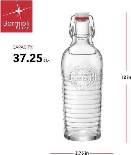 Miniatura 2 de Bormioli - Botella de agua Rocco Officina, 37.25 onzas, jarra de vidrio italiana, sello hermético y abrazadera de metal, asa fácil de transportar