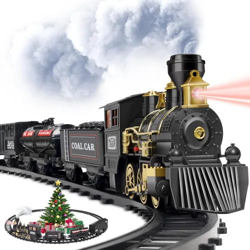 Tren para Árbol de Navidad – Juegos de Tren de Navidad para Debajo del Árbol, Juguete de Tren Eléctrico con Vapor, Luz y Sonido, Ideal para Niños