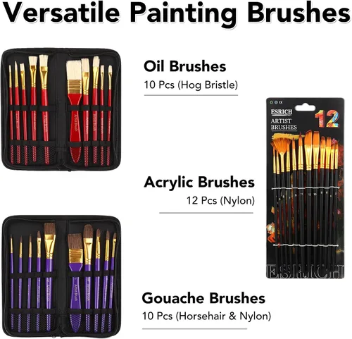 Miniatura 4 de ESRICH Juego de 141 piezas de pintura de artista de lujo, suministros de pintura con 84 pinturas (aceite, acuarela, pintura acrílica) caballetes