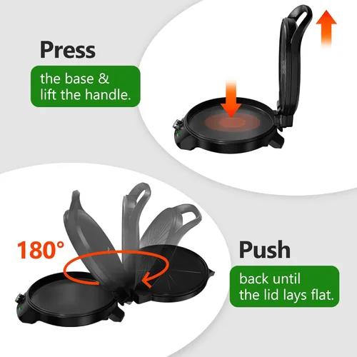Miniatura 6 de KEINVE Plancha eléctrica de 1500 W, plancha interior 2 en 1 y máquina de pizza con temporizador de 30 minutos y apagado automático, 12 pulgadas 180°