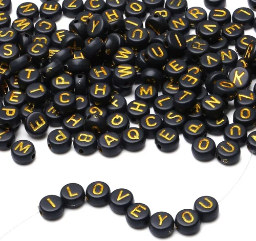 Miniatura 27 de LAIDANLA - 1500 cuentas de letras acrílicas del alfabeto doradas, cuentas redondas blancas de 7×4mm para hacer joyas, pulseras, collares, llaveros