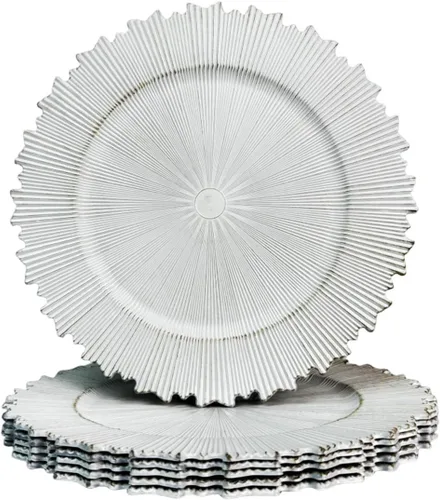 Platos Base Blancos Antiguos, Platos Base Redondos de 13" para Platos de Cena, Juego de 6 Platos Base de Plástico para Bodas, Fiestas, Decoración de