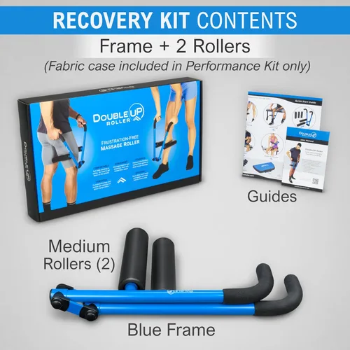 Miniatura 2 de Kit de Recuperación con Rodillo DoubleUP - Masajeador Muscular con Control de Presión de Acción de Palanca y Rodillos de Cambio Rápido Azul