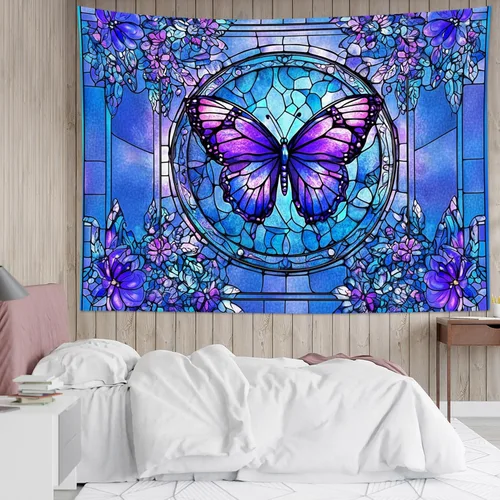 Miniatura 14 de HVEST Tapiz de lobo púrpura azul psicodélico cielo estrellado tapices luna y montañas paisaje natural para colgar en la pared para dormitorio, sala