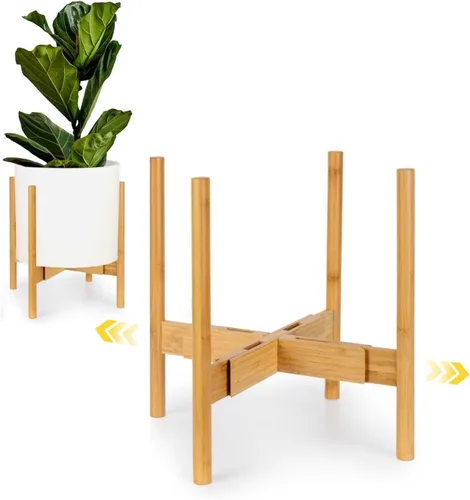 Miniatura 26 de Fox & Fern Soporte Grande Ajustable para Plantas de Interior — 11 a 15 Pulgadas, Soporte Premium de Bambú Estilo Moderno de Mediados del Siglo