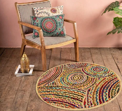 Miniatura 16 de Cape Cod - Alfombra trenzada de fibra de yute natural, alfombras indias kilim – Tapete pequeño de 3 x 2 pies tejido a mano de tejido plano para uso