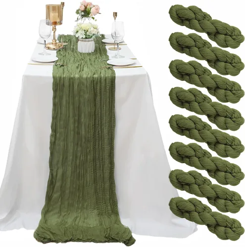 Miniatura 16 de Paquete de 8 caminos de mesa de estopilla verde salvia de 10 pies, camino de mesa de gasa, tela de queso, 35x120 pulgadas, caminos de mesa bohemios