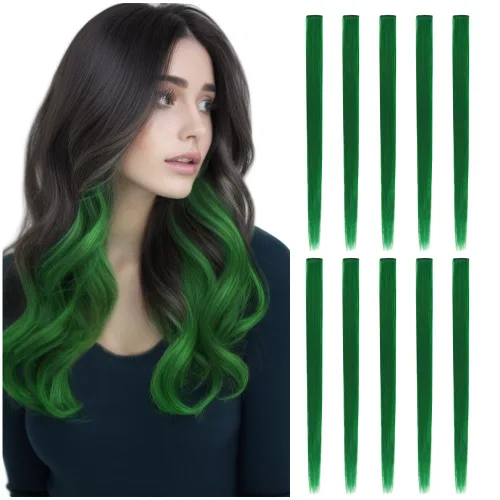 Miniatura 9 de 12 extensiones de cabello sintético lacio de color con clip, de 22 pulgadas, para mujeres, niños y niñas, reflejos para fiesta (liso, 12 colores)