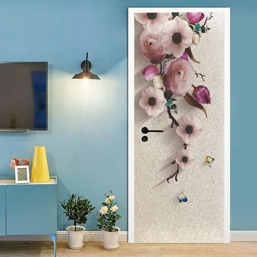 Miniatura 17 de Calcomanías 3D para puerta, murales para despegar y pegar, diseño de flores, papel tapiz para puerta, calcomanías autoadhesivas extraíbles de PVC