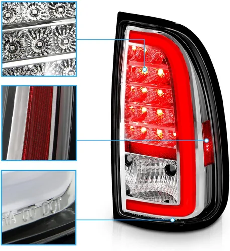 Miniatura 4 de AmeriLite Para Toyota Tundra Standard 2000-2006 Par de luces traseras de freno de repuesto cromadas de tubo LED tipo C de cabina de acceso, lado