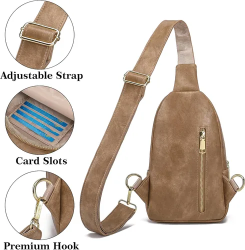 Miniatura 4 de Bolso cruzado pequeño, riñonera para mujeres y hombres, bolso bandolera de cuero para regalos, Estilo 5, color caqui.
