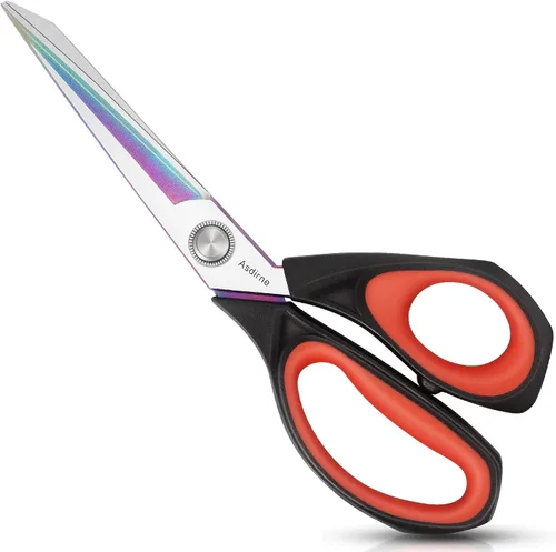 Asdirne Tijeras de tela, tijeras de costura con cuchillas recubiertas de titanio multiusos resistentes y asas cómodas de agarre suave, 9.8 in, Rojo