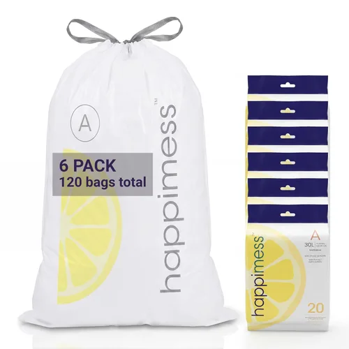Miniatura 7 de happimess 8 Gallon (30L) Drawstring Trash Bags, Unscented, Clear, Heavy Duty LDPE Liners for Kitchen and Household, Custom Fit, 20 Count