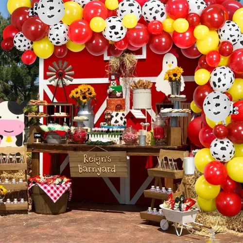 Miniatura 7 de Kit de arco de guirnalda de globos para decoración de fiesta de vaca, suministros de fiesta de cumpleaños de animales de granja de vacas para niños