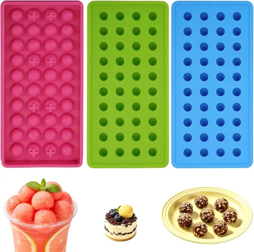 Miniatura 2 de Yesland Paquete de 3 moldes de mini bolas de hielo, molde redondo de silicona de 120 cavidades/molde de gotas de chocolate, perfecto para dulces