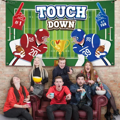 Miniatura 5 de KatchOn Fondo de fútbol extragrande de 72 x 44 pulgadas, pancarta de touchdown para decoraciones de fiesta de cumpleaños de fútbol americano